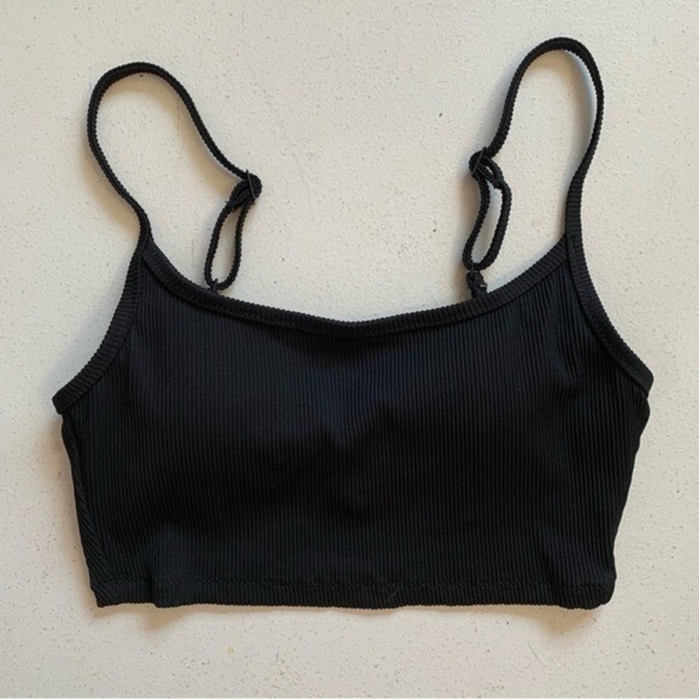 Aerie Black Ribbed Longline Bikini Top Size XS NWT Beach Swimwear